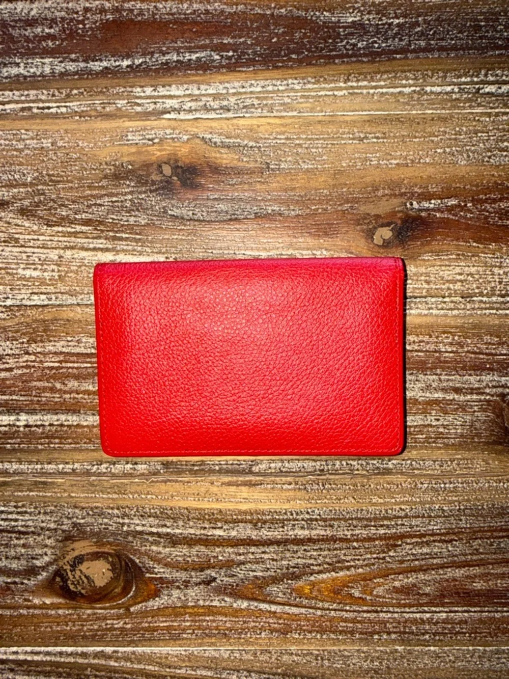 Yves Saint Laurent Red Leather Card Holder with Gold Corner Accents